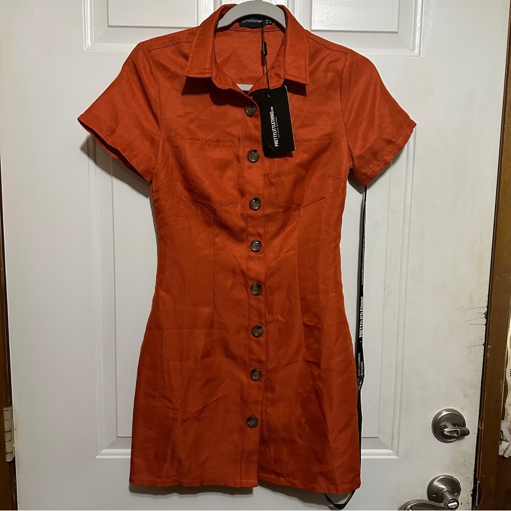 pretty little thing Button Up Size 4   Dress‎ Jumpsuit Burnt Orange